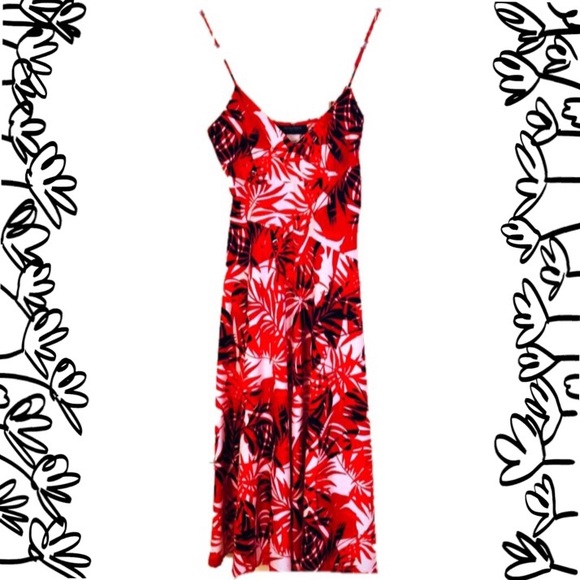 {Alyn Paige} Red/white/black leaf print midi dress - Picture 2 of 8